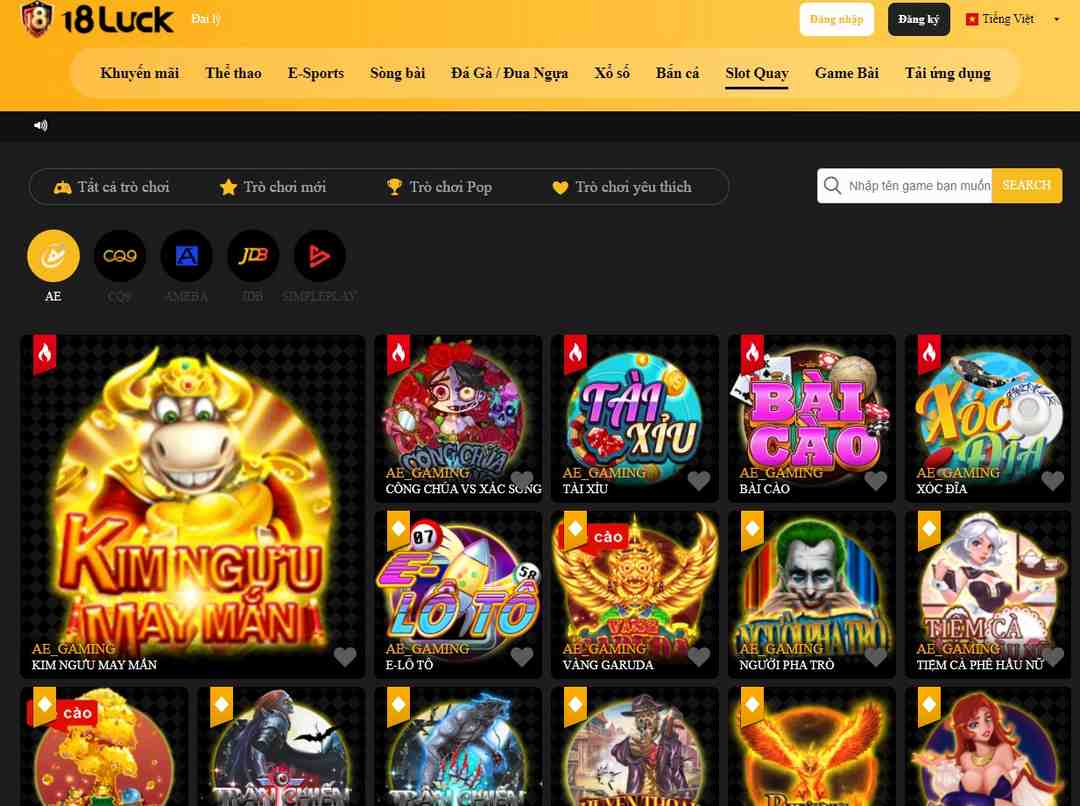 Kho game cá cược tại 18luck rất ấn tượng