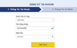 Điền đúng các thông tin tài khoản và cá nhân theo hướng dẫn